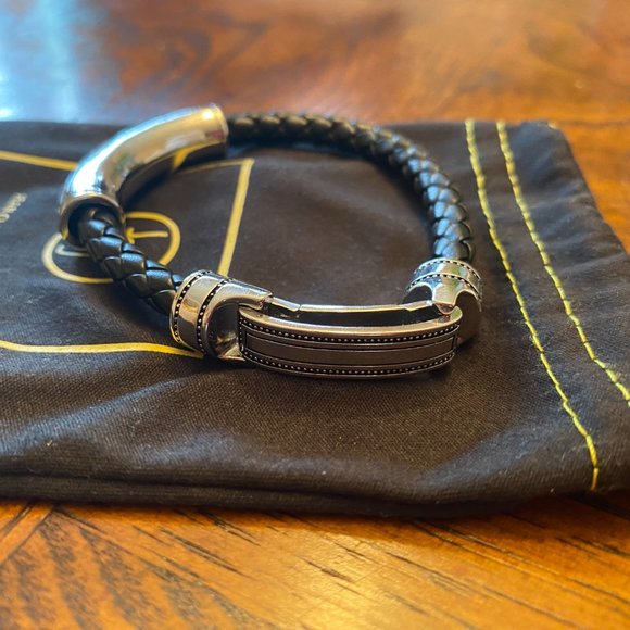 Stylish 925 Sterling Silver Leather Bracelet - Picture 6 of 14